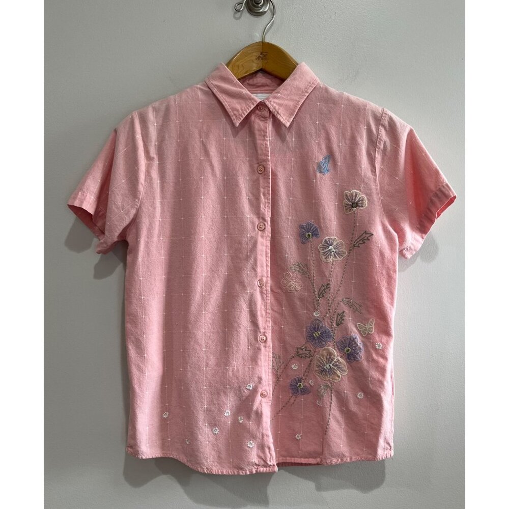 Casey & Max Button Up Shirt with Tank  Womens  S Peach Embroidered Smocked 90s